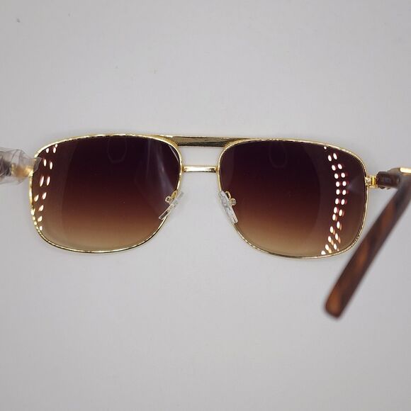 Sunglasses Gold Frame Aviator Plastic Wood Grain-Like Arms Retro Tinted Lens - Picture 4 of 6
